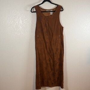 Vintage 90s White Stag Brown Floral Embossed Jumper Maxi Dress Size Medium